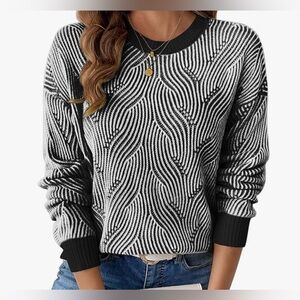 SHEWIN Women Casual Crewneck Long Sleeve Striped Cable Knit Pullover Sweater